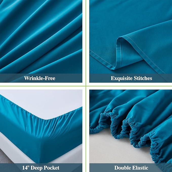 ILAVANDE Teal King Size Sheets Set 6 Piece,Hotel Luxury Super Soft 1800 Series Microfiber Bed Sheets King Set-Wrinkle & Fade Resistant-14 Deep Pockets Sheets for King Size Bed(King,Teal)
