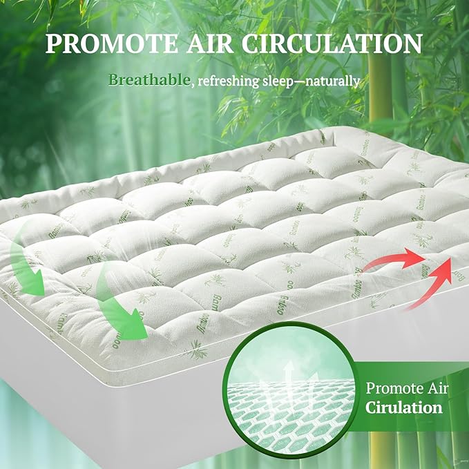 3 Inch Mattress Topper Full Size - 1500GSM 3D+7D Down Alternative Fill Pillow Top Mattress Pad, Viscose Made from Bamboo Cover, Extra Firm for Back Pain, 6"-18" Deep Pocket(54"x75")
