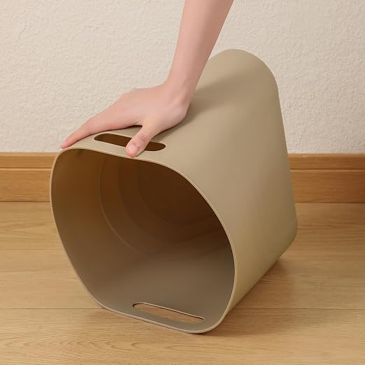 rejomiik Small Trash Can, 3.5 Gallon Slim Garbage Can Plastic Waste Basket with Handles Container Bin for Narrow Spaces Bathroom, Bedroom, Kitchen, Office at Home, Khaki - Image 7