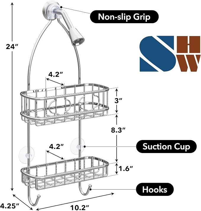 Simple Houseware Bathroom Hanging Shower Head Caddy Organizer, Chrome (22 x 10.2 x 4.2 inches) - Image 5