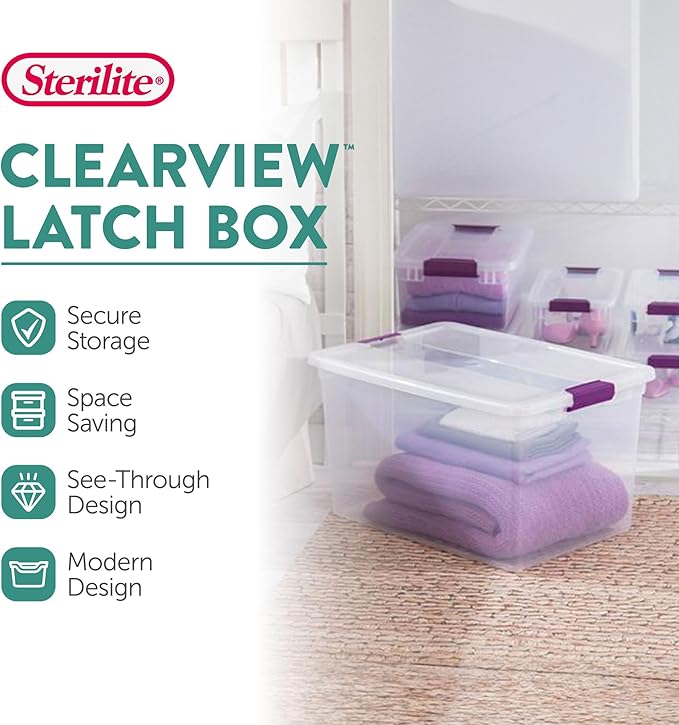 Sterilite 18-Pack 66 Quart ClearView Latch Box, Stackable Organizer Bins with Latching Lids - Clear Plastic Organization Containers for Closet, Bedroom, Shelving Units and Everyday Home Storage - Image 2
