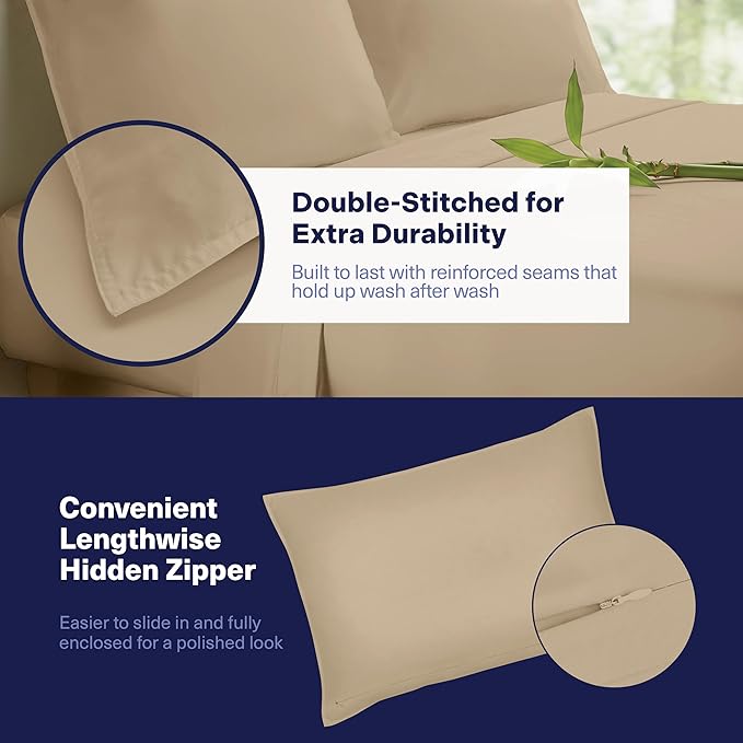 Kickoff Viscose Bamboo Sheets California King Size 4-pc 100% Organic Bamboo Viscose Bed Cooling Sheets Cal King Set Cool Bedding for hot Sleepers Sheet, Flat, Fitted, Pillowcases (Sand, CK)