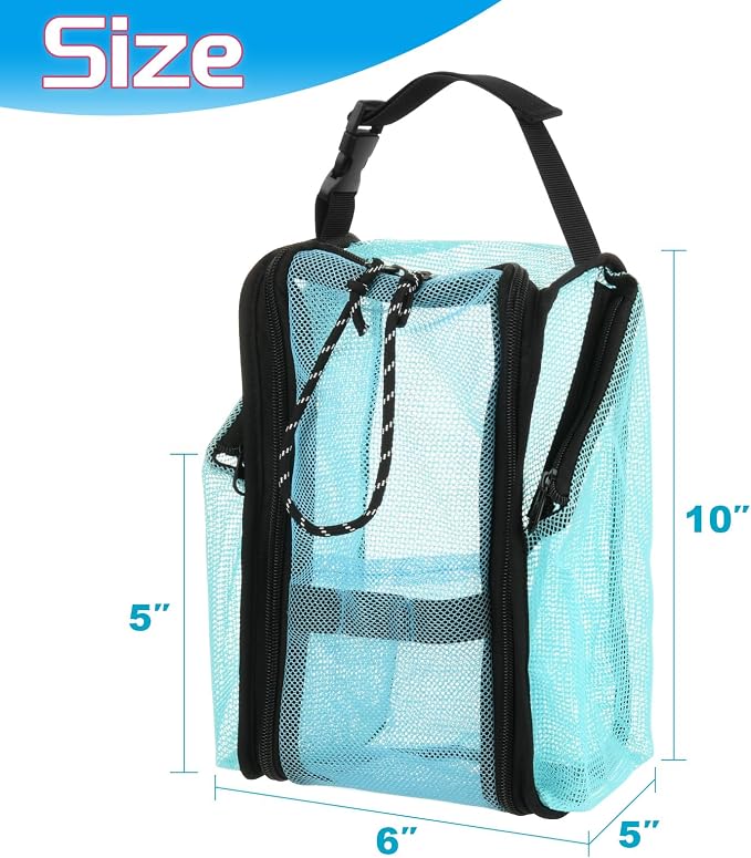 Cosmos Mesh Shower Caddy Toiletry Organizer Hanging Shower Tote Bag, Quick Dry Shower Organizer Portable Bath Bag with Durable Zippers & Side Pockets for Travel Gym Swimming Beach & Camp (Aqua Blue) - Image 2