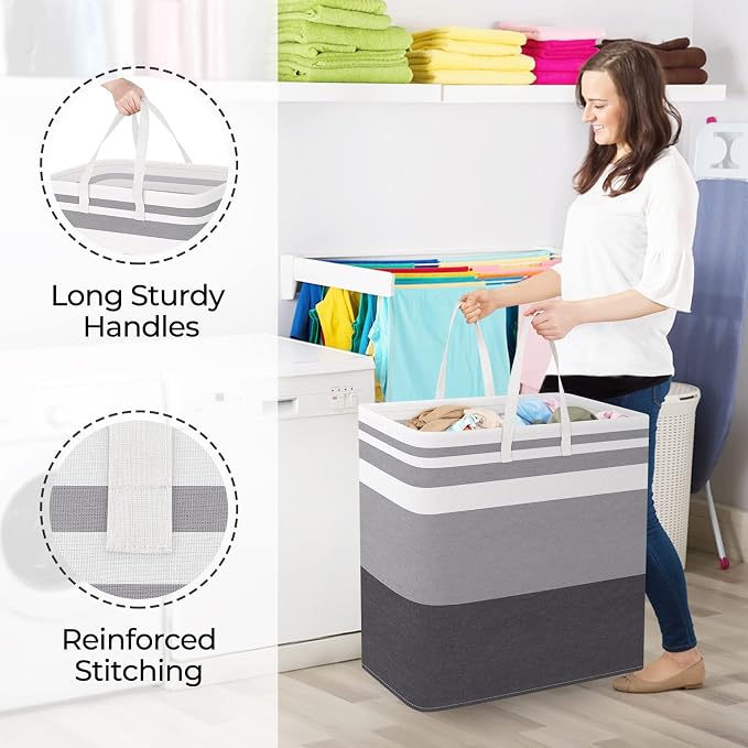 StorageRight Laundry Basket Hamper Large Collapsible Laundry Hamper with Easy Carry Handles，Freestanding Clothes Hampers for Laundry, Bedroom, Dorm, Clothes, Towels, 100L, Gradient Grey - Image 4