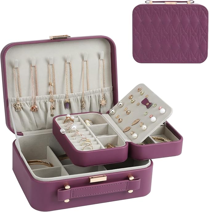 Jewelry Box for Women, Travel Jewelry Organizer Ladies Watch and Jewelry Case Travel Jewelry Case for Necklaces. (Burgundy Red) - Image 2