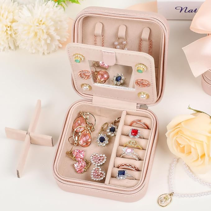 CHMI Travel Must Have Jewelry Case,bridesmaids proposal gifts,Travel Jewelry Case,Graduation Gifts for Her,Small Jewelry Organizer Box,Birthday Gifts for Women Initial pink W - Image 4