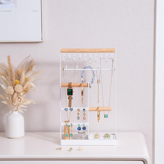 ProCase Jewelry Organizer Jewelry Stand Jewelry Holder Organizer, 4-Tier Necklace Organizer with Ring Tray, Large Aesthetic Jewelry Tower Storage Rack Tree for Bracelets Earrings Rings -Large, White - Image 6