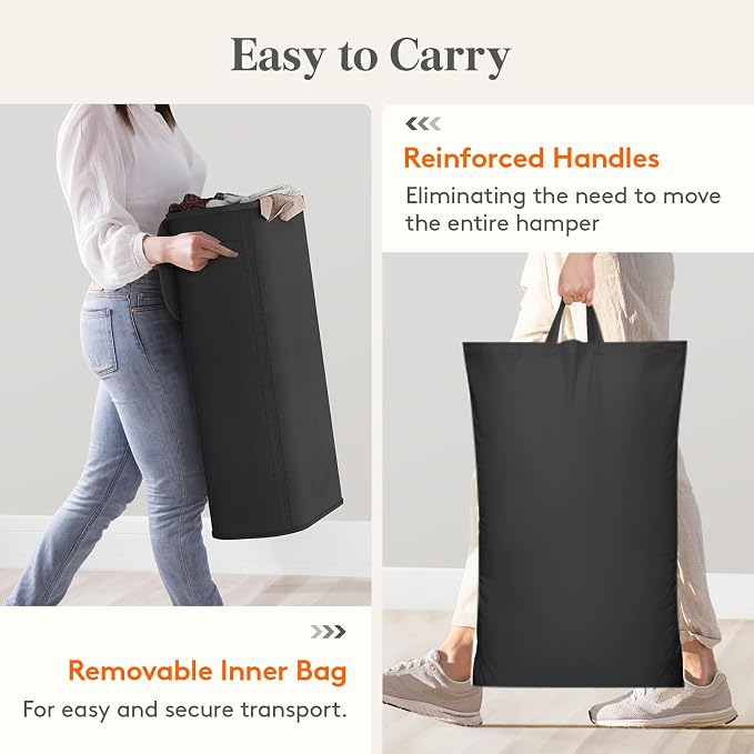 Lifewit Slim Laundry Basket with Lid, Narrow Large Laundry Hamper with Plastic Handles and Removable Bag, Tall Foldable Dirty Clothes Hampers for Laundry Room, Bedroom, Bathroom, Dorm, 75L Black - Image 8