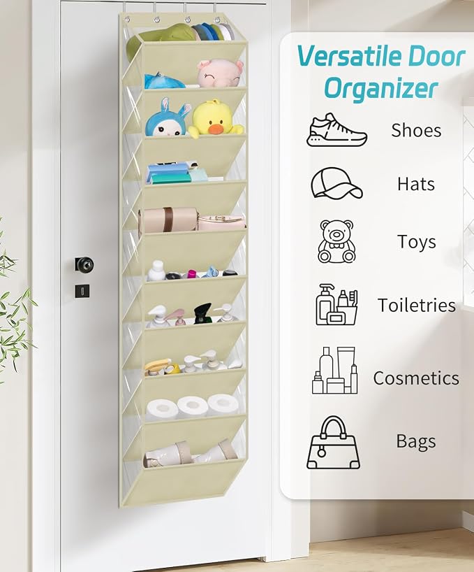 AOODA 10 Tier Clear Over the Door Shoe Organizer Storage, Deep Pockets Large Hanging Shoe Rack for Closet Door, Fit 20 Pairs Shoe Holder Hanger for Sneakers, Boots (Deep beige) - Image 7