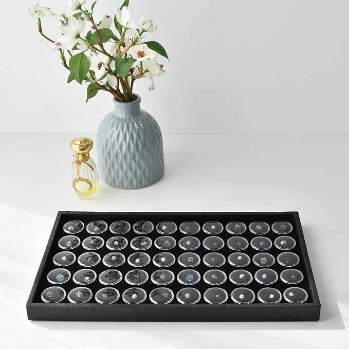 Ikee Design Black Foam Gem Jars Showcase Stackable Display Tray for Collectibles, Home Organization Storage Box with 50 Gemstones and Bead Storage Jars - Image 6