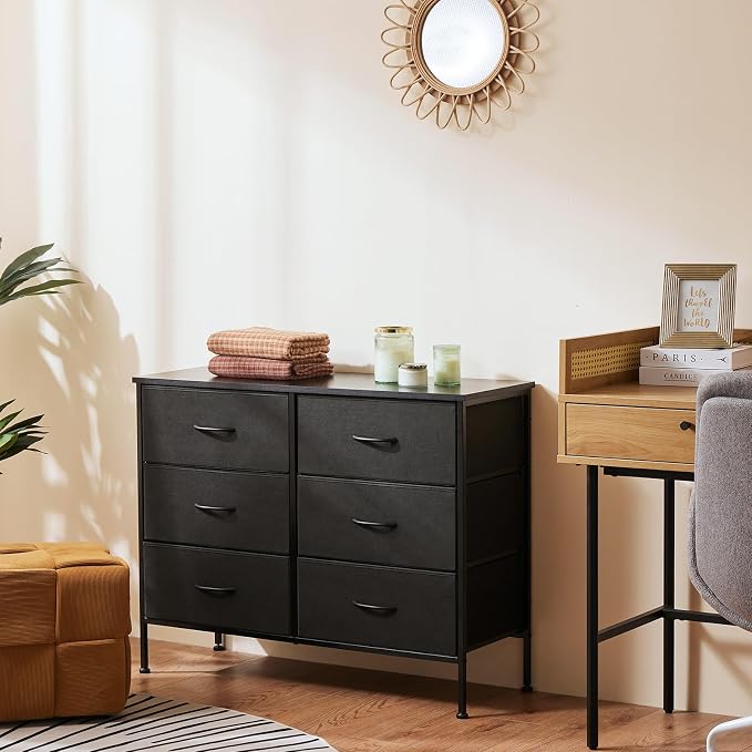 OLIXIS 6 Drawers Storage Organizers Units, Closet Organizers and Storage for Clothes, Fabric Storage Drawer TV Stand for Living Room, Chest of Dresser in 31.5" D x 11.8" W x 31.5" H, Black - Image 2
