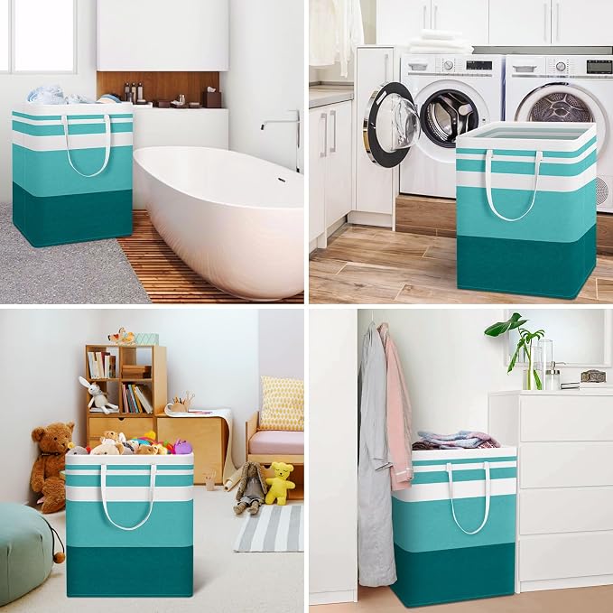 HomeHacks 2-Pack Large Laundry Basket, Waterproof, Freestanding Laundry Hamper, Collapsible Tall Clothes Hamper with Extended Handles for Clothes Toys in the Dorm and Family (Green, 125L) - Image 6