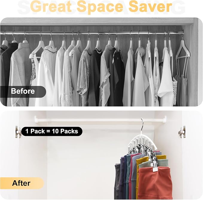 Legging Organizer for Closet, Metal Yoga Pants Hanger w/Rubber Coated 1 Pack w/10 Clips Hold 10 Leggings, Hangers Space Saving Hanging Closet Organizer for Closet Organizers and Storage-White - Image 3