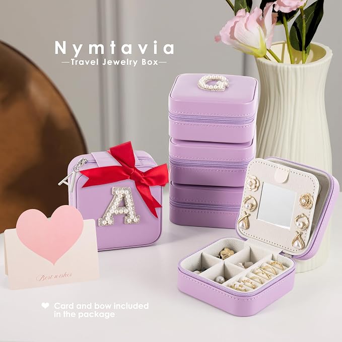 Travel Jewelry Case, Small Jewelry Box Organizer with Personalized Initials, Gifts for Girl Women, Wife Girlfriend Daughter Niece, Bridesmaid Gifts, Birthday - Image 6