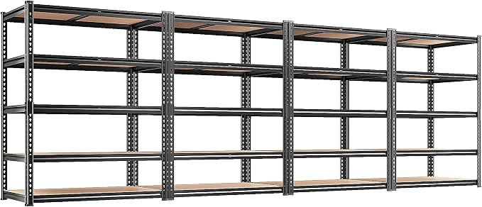 REIBII 2400LBS Storage Shelves 5 Tier Garage Shelving Heavy Duty, Adjustable Metal Shelving, Garage Shelves for Basement, Warehouse, Pantry, Closet, Kitchen 72" H x 35.55" W x 16" D, Black, 4 Pack by REIBII