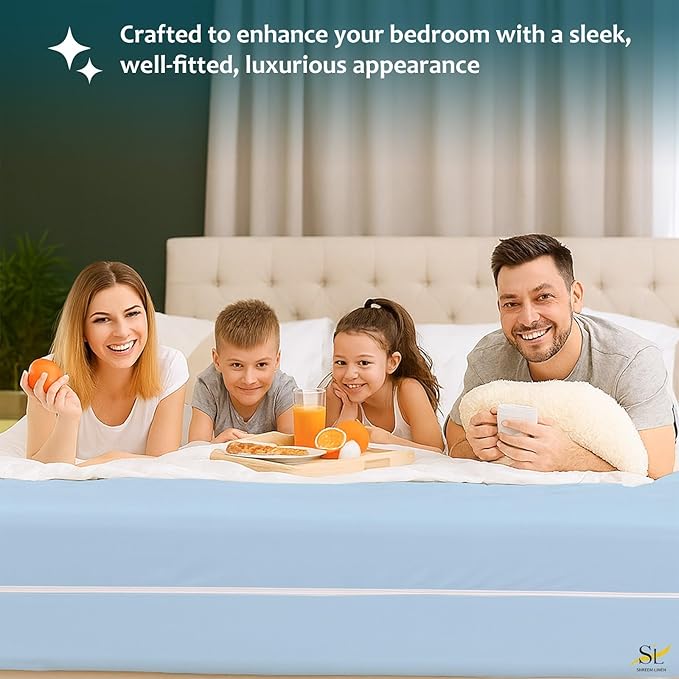 Mattress Protector Full XL Size 100% Waterproof Zippered Cover, 15 Inches Deep, Six-Sided Mattress Encasement for Bed, Zipper Closure Style (Light Blue)