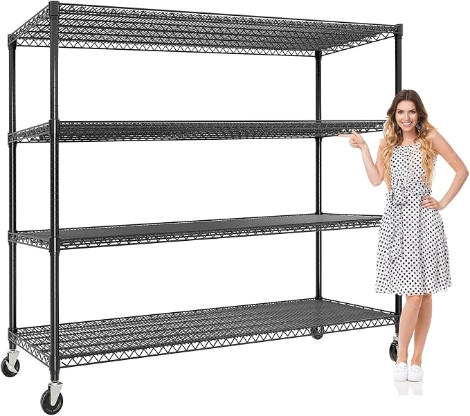 4-Tiers Storage Shelves 59" W Heavy Duty Garage Shelving Units with Adjustable Shelf and Wheels, 2640LBS Capactiy Wire Shelving Rack for Garage Pantry Kitchen Industrial by Garvee