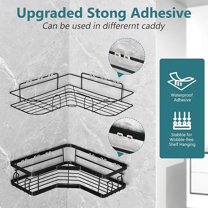 14 Pack Shower Caddy Adhesive Replacement, Strong Shower Shelf Adhesive Hooks for Corner Shelf Basket, Bathroom Rack, Kitchen Rack and Soap Holder - Image 3