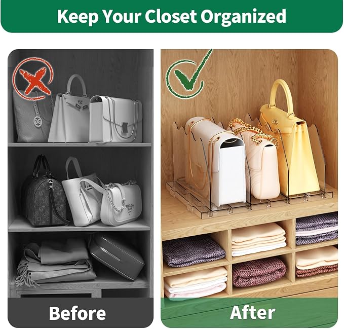SPACEKEEPER Adjustable Shelf Divider for Closet, Clear Purse Organizers for Closet Acrylic Handbag Separators Storage Organizer Bookshelf Separator Dividers in Bedroom, Office - Image 5