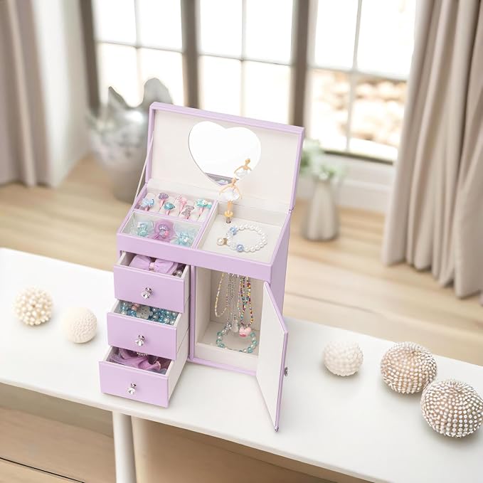 Vlando Musical Jewelry Box with Spinning Ballerina, Girls’ Jewelry Organizer for Necklaces Rings and Hair Accessories, Gift for Girls and Kids, Purple - Image 5