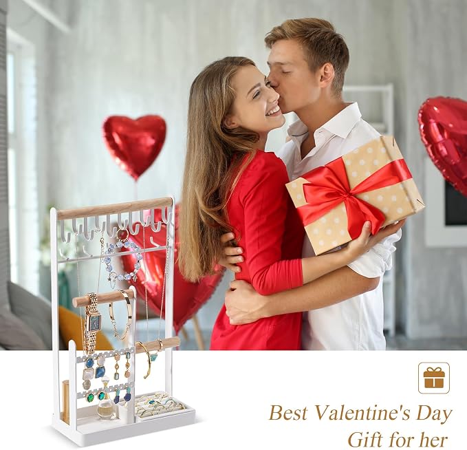 ProCase Jewelry Organizer Jewelry Stand Jewelry Holder Organizer, 4-Tier Necklace Organizer with Ring Tray, Large Aesthetic Jewelry Tower Storage Rack Tree for Bracelets Earrings Rings -Large, White - Image 8