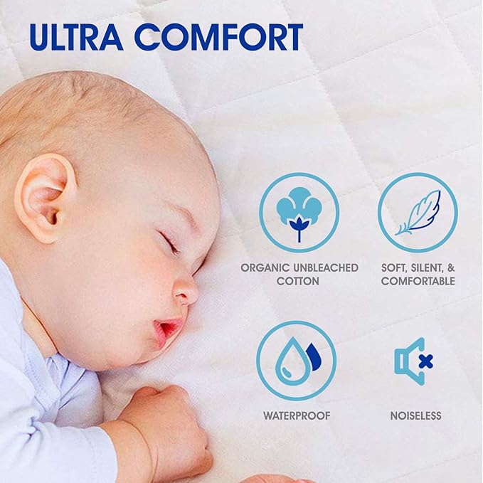 Venneti Crib Mattress Cover - Cotton Waterproof Mattress Protector for Newborn - Premium Quality Hypoallergenic and Breathable Fabrics - Soft and Comfortable… (White, Crib Mattress Pad)