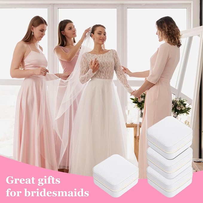 12pcs Mini Travel Jewelry Case,White Bridesmaids Proposal Small Jewelry Box Mini Jewelry Organizer,Small PU Leather Portable Storage Box for Rings,Earrings,Necklaces,Pendants,Bracelets - Image 6