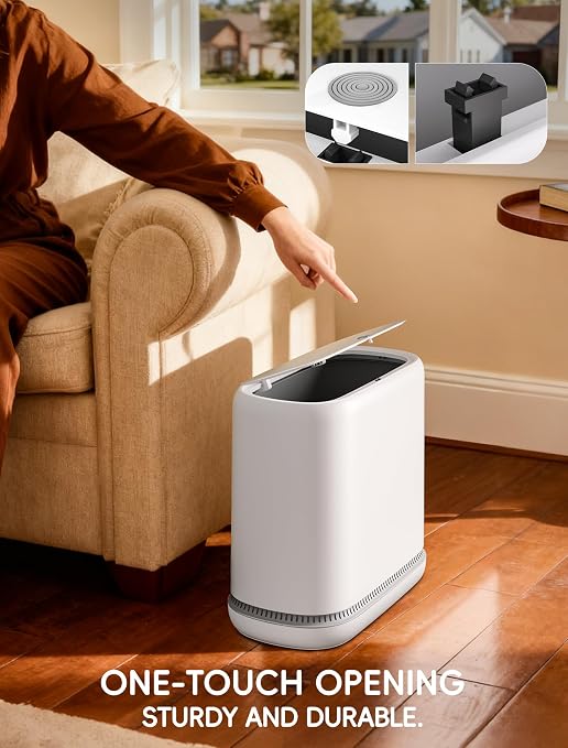 Bathroom Trash Can with Lid, Slim 2.3 Gallon Vacuum adsorption Garbage Bin, Narrow Press Top Waste Basket for Odor Control & Dog Proof for Bathroom Bedroom Office Home - Image 7