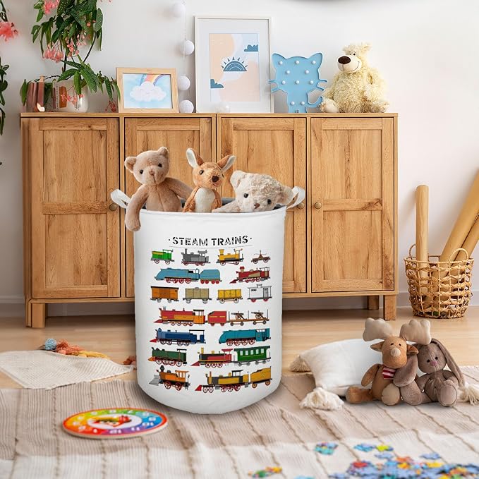 Steam Train Kids Laundry Basket, Toybox for Boys Room, Train Lover Enthusiast Gifts Laundry Basket Hamper Waterproof Collapsible Clothes Toys Storage Bin Organizer for Bedroom Bathroom Kids Room - Image 5