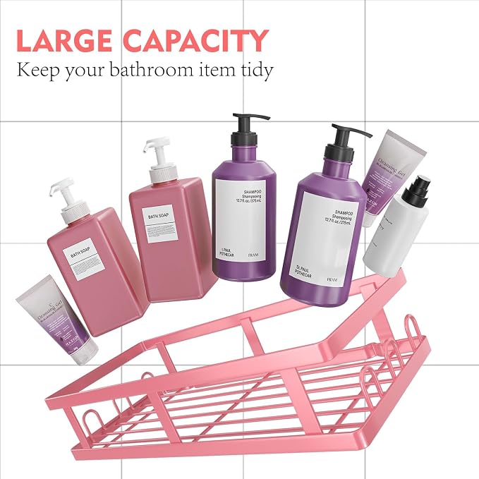 Youvip 6 Pack Shower Caddy, Adhesive Shower Shelves with Soap Holder, No Drilling Rustproof Large Capacity pink bathroom decor accessories, Pink - Image 6