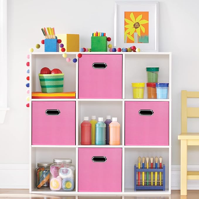 Fabric storage bins Cubes, Fabric Cube Organizer with Handle, Foldable Cube Bins for Cloth or Accessary Storage, 11x11x11, Set of 6, (Pink) - Image 5