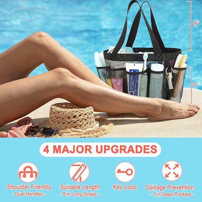 Fammart Mesh Shower Caddy Portable for College Dorm Room Essentials, 8-Pocket Large Shower Basket Tote Bag with 2 Handles for Toiletry, Bathroom, Beach, Camp, Gym - Image 3