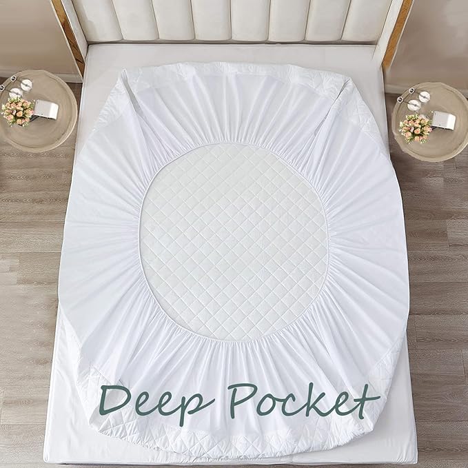 Smyrna Mattress Protector, Deep Pocket, Waterproof, Quilted Cover Pad, Soft and Comfortable, Breathable (Queen)