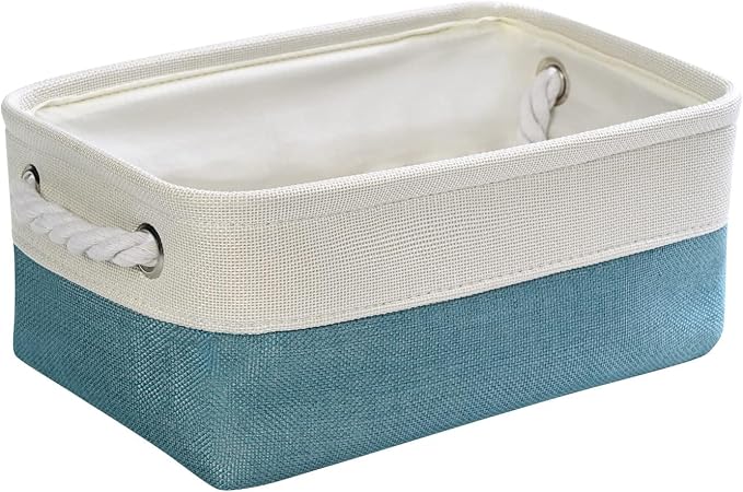 TheWarmHome Fabric Storage Bin with Handles,Storage Basket for Home Storage and Organization, Shelf Basket with Cover for Living Room Bedroom Decor Closet（White & Green,Small ,11.8L×7.9W×5.2H by TheWarmHome