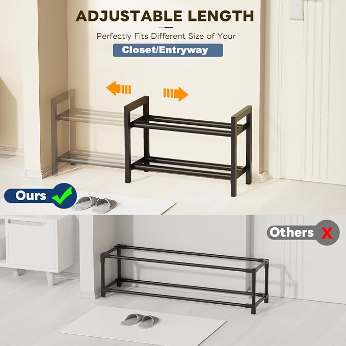 Mavivegue Expandable Shoe Rack, 2-Tier Adjustable Shoe Organizer, Shoe Shelf for Closet, Entryway, Front Door - Image 4