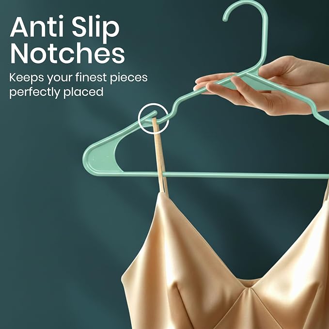 Utopia Home Plastic Hangers 50 Pack, Space Saving Plastic Clothes Hangers for Adults with Built-in Strap Hooks, Essential for Shirts, Pants, Skirts & Coats (Aqua) - Image 3