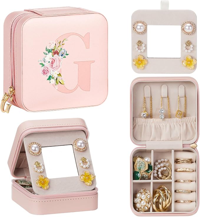 Enthralite Travel Jewelry Box for Girls: Traveling Jewelry Case Gift for Women - Mini Organizer for Necklaces Earrings Pink G by Enthralite