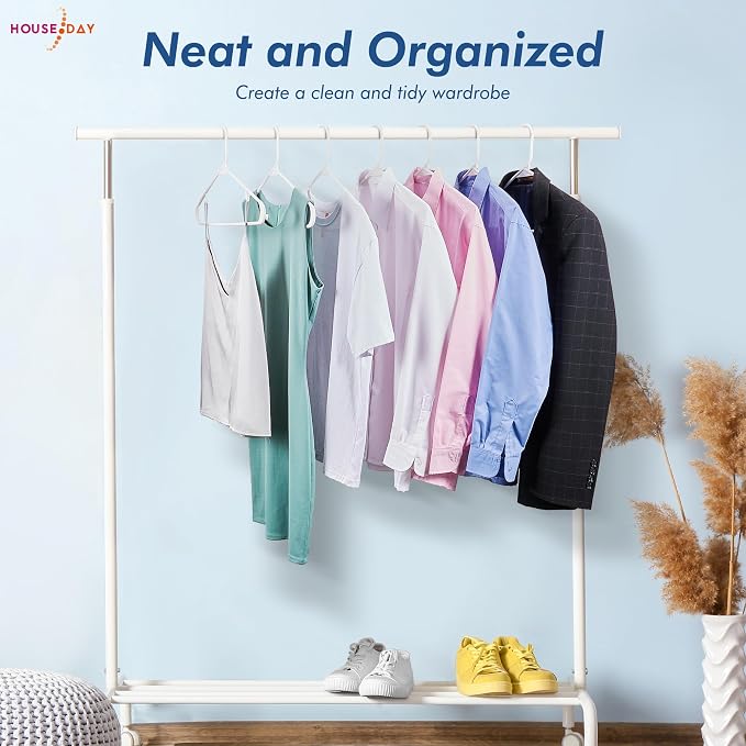 HOUSE DAY White Plastic Hangers 16 Pack, Space Saving Coat Hanger, Clothes Hanger with Non Slip Hooks, Plastic Clothing Hangers for Closet, Ideal for Everyday Use on Shirts, Coats, Pants, Dress - Image 7