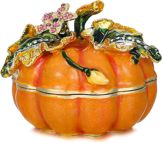 Hand Painted Fruit Trinket Box for Home Decor, Hinged Jewelry Organizer Storage, Unique Personalized Collectible Keepsake Figurine Handmade Decorative Ornament Gifts (Pumpkin) by AzurtLCX