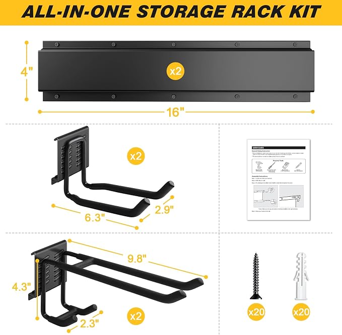 UUP 32 Inches Garage Storage, Garage Organization, Wall Mount Garden Tool Organizer, Max 300lbs Adjustable Metal Hooks, Yard Shed Hanging Rack, Heavy Duty Shelving for Rake Broom Mop Snowboard - Image 5