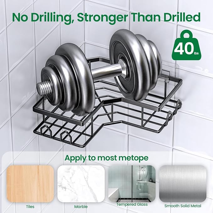 Adhesive Shower Caddy, 4 Pack Corner Bath Organizer, Rustproof Stainless Steel Shower Shelves with Large Capacity, No Drilling Shelves for Bathroom Storage, Home, Kitchen Décor - Image 3
