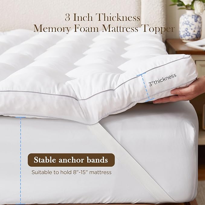Decroom 3 Inch Memory Foam Mattress Topper Twin for Back Pain Relief, Filled with Breathable Memory Foam Pillow Topper Soft Fluffy Supportive Bed Mattress Pad, 75x39x3 in