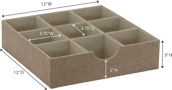 Household Essentials Brown 723-1 Deep 9 Section Drawer Organizer Box for Storage | 12 in x 12 in 3.13 - Image 3