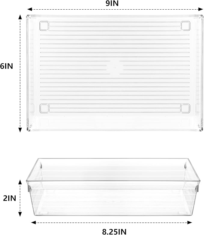 Backerysupply Clear Plastic Drawer Organizer Tray for Vanity Cabinet (9"×6"×2" Set of 4) For Office Bathroom Makeup Drawers - Image 2