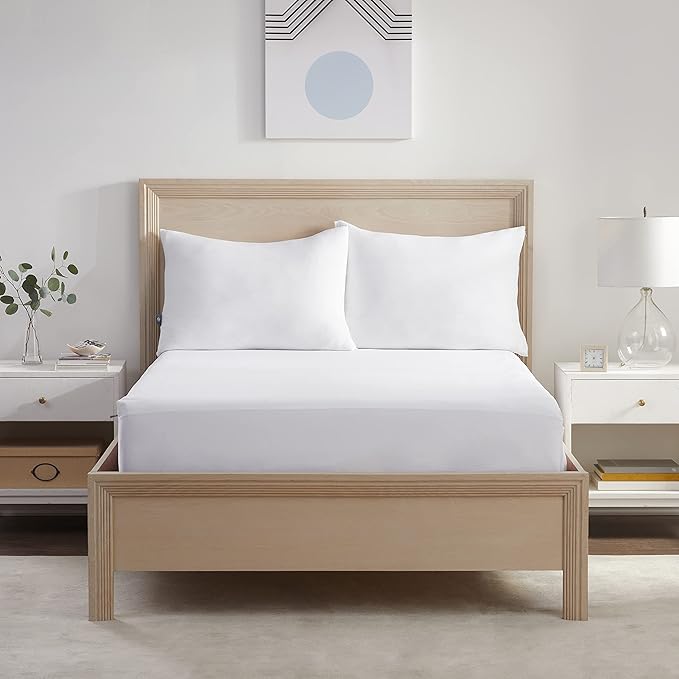 Serta Power Chill Twin XL Size Waterproof Mattress Cover, Soft and Breathable Cooling Mattress Protector, 15" Elastic Deep Pocket for Secure Fit, White