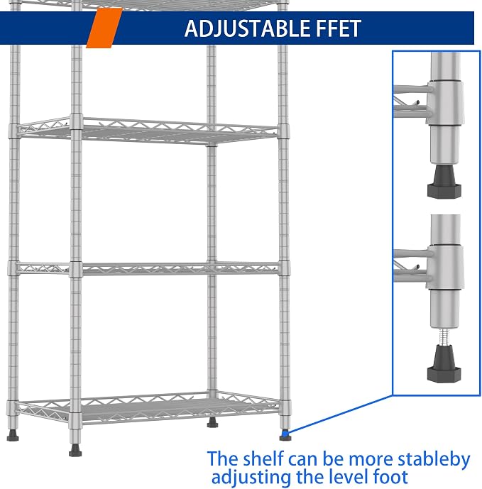 REGILLER 5-Wire Shelving Metal Storage Rack Adjustable Shelves,Standing Storage Shelf Units for Laundry Bathroom Kitchen Pantry Closet(Silver,11.8" D x 21.2" W x 53.5" H) - Image 6