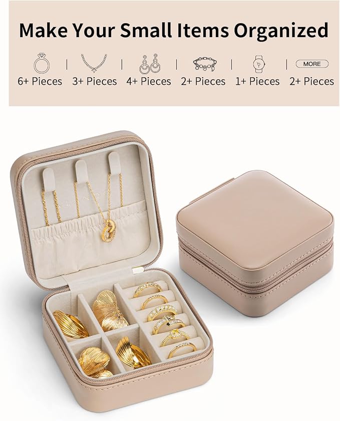 VLANDO Travel Jewelry Case - Valentines Day Gifts - Small Jewelry Travel Organizer Box Travel Essentials Gift for Teen Girl Women - Toffee - Image 4
