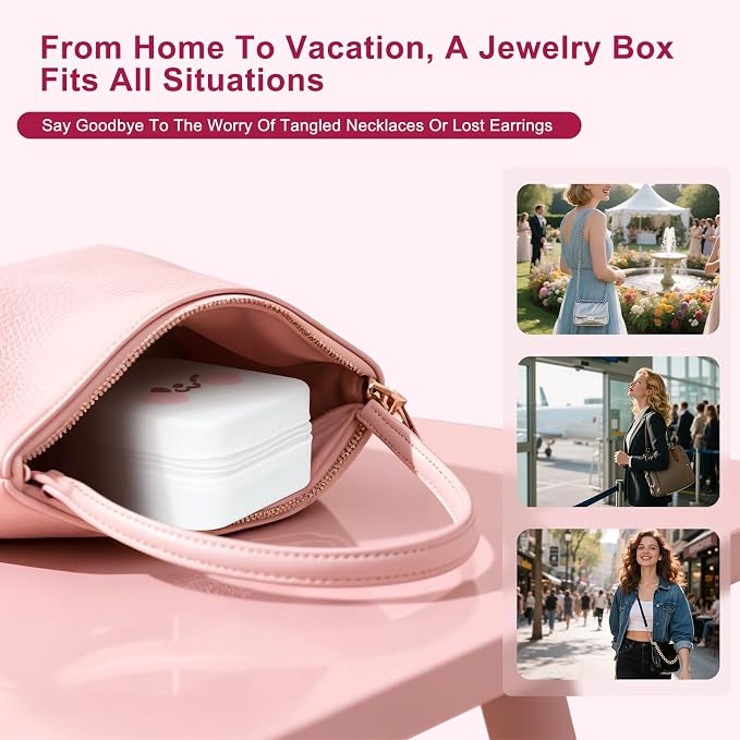 Cute Bunny Travel Jewelry Case with Mirror, Silicone Portable Small Mini Jewelry Organizer Box for Women Girls Mom, Wedding, Birthday Gift - White - Image 5
