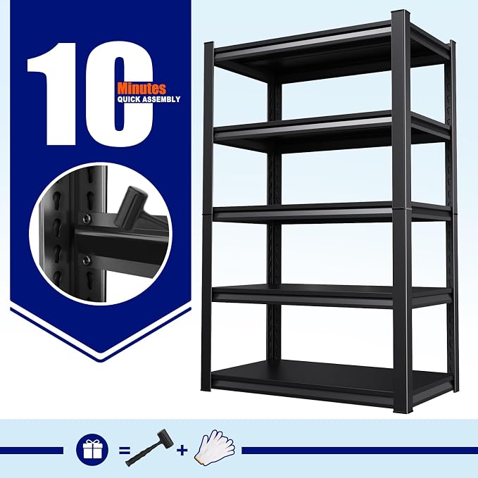 71" H-35 W Garage Shelving Heavy Duty Storage Shelves, Metal Adjustable Shelving Unit, Utility Garage Organizer Shelf for Basement, Pantry, Kitchen, Warehouse,16" D x 35" W x 71" H, Black - Image 7