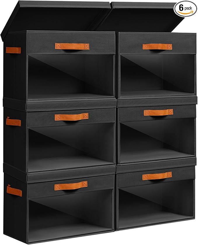 Homsorout Large Storage Bins with Lids - 6 Pack Foldable Decorative Organizers with Clear Windows & Handles, Cube Storage Organizers for Clothes, Blankets, Sweaters, CD, Black by Homsorout